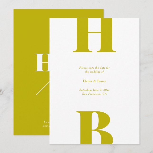 Save The Date Monogramme de mariage à la typographie Chartreuse  (Devant / Derrière)