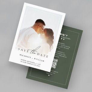 Save The Date Monogramme de mariage minimaliste Photo vert mouss