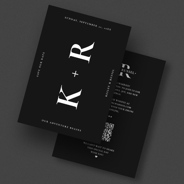 Save The Date Monogramme de mariage moderne simple noir (Minimalist Monogram Wedding Modern Simple Black Save The Date
)