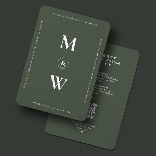 Save The Date Monogramme de mariage moderne, vert mousse simple