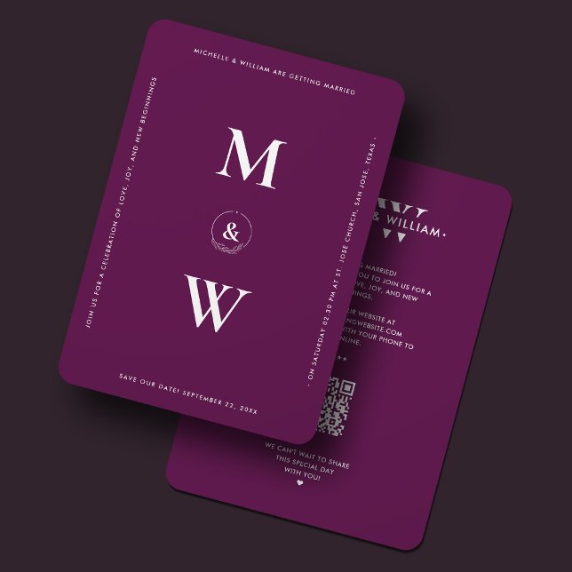 Save The Date Monogramme de mariage simple moderne luxe violet (Modern Simple Wedding Monogram Luxury Purple Save The Date
)