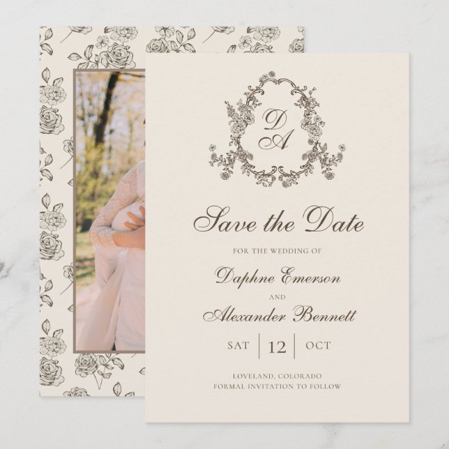 Save The Date Monogramme de photo florale d'automne (Devant / Derrière)