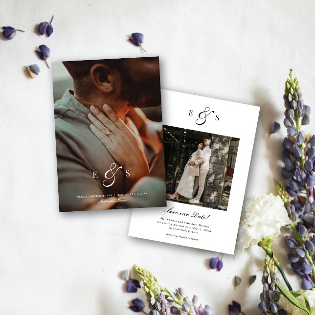 Save The Date Monogramme de script élégant classique Photo recto (Créateur téléchargé)