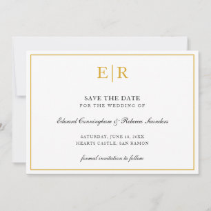 Save The Date Monogramme d'or formel Mariage simple et élégant