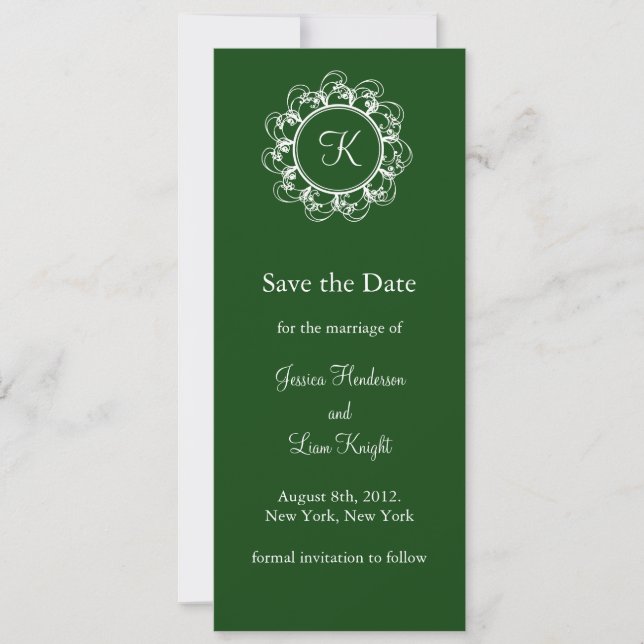 Save The Date Monogramme Enregistrer la date (vert) (Devant)