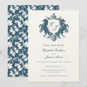 Save The Date Monogramme équestre Chevaux Crest Bleu Turquoise M