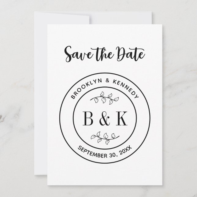 Save The Date Monogramme floral botanique Mariage Nom du couple (Devant)