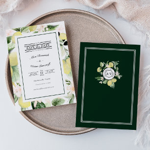 Save The Date Monogramme floral citron Mariage blanc