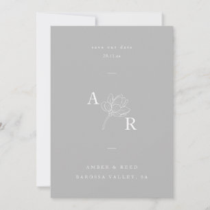 Save The Date Monogramme floral minimaliste Élégant gris