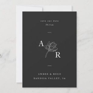 Save The Date Monogramme floral minimaliste Élégant Noir simple