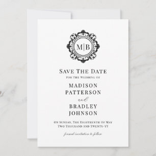 Save The Date Monogramme floral orange Mariage noir blanc