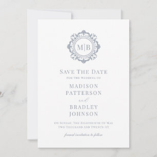 Save The Date Monogramme floral orné Mariage argent