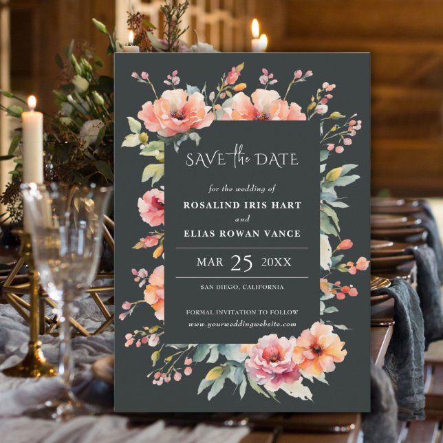 Save The Date Monogramme floral vert rustique Sage Enregistrer l (Rustic Sage Green Floral Monogram Save the Date)