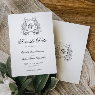 Save The Date Monogramme Formel Floral Crest Mariage Élégant