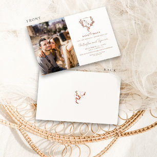 Save The Date Monogramme Formel Rustique Floral Crest Enregistre