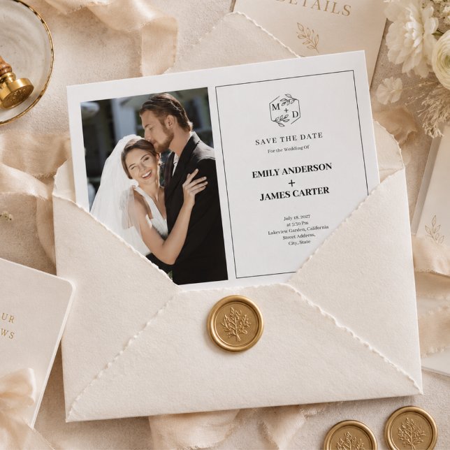 Save The Date Monogramme initial de mariage photo moderne formel (Formal Modern Photo wedding Monogram initial Save The Date)