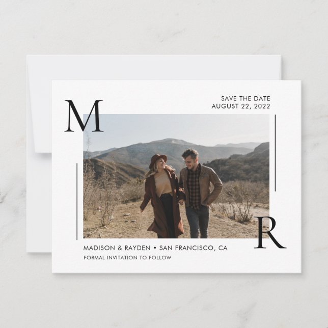 Save The Date Monogramme initial simple et moderne avec photo (Devant)