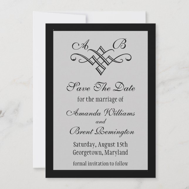 Save The Date Monogramme mariage Enregistrer la date en gris (Devant)
