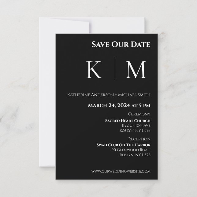 Save The Date Monogramme-Mariage noir et blanc- (Devant)
