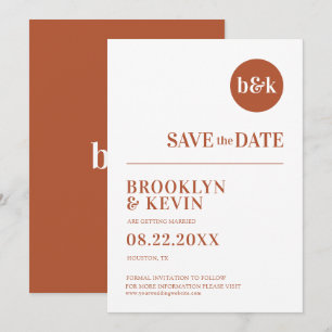 Save The Date Monogramme minimaliste Mariage en terre cuite de r