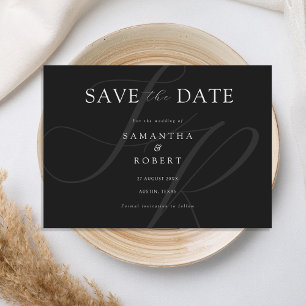 Save The Date Monogramme minimaliste moderne Mariage noir et bla