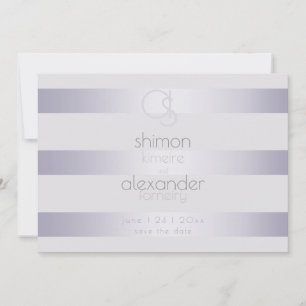 Save The Date Monogramme Moderne Argent Rayures Lilas