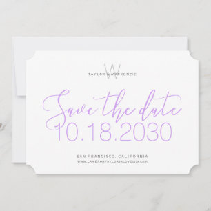 Save The Date Monogramme moderne Lilac Purple minimum Enregistre