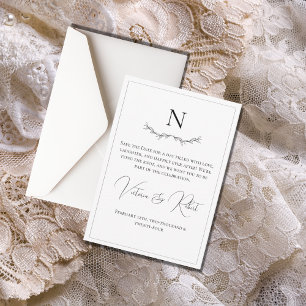 Save The Date Monogramme moderne noir et blanc