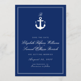 Save The Date Monogramme Nautique Bleu Foncé Enregistrer La Cart
