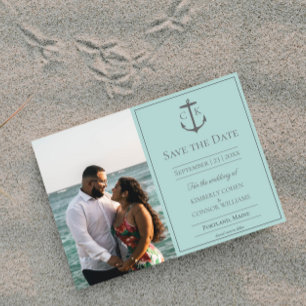 Save The Date Monogramme nautique turquoise Photo Enregistrer la