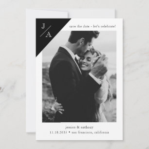 Save The Date Monogramme noir blanc minimaliste photo célébré