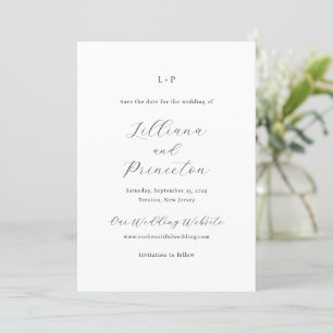 Save The Date Monogramme noir et blanc classique Élégant mariage
