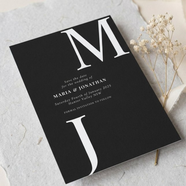 Save The Date Monogramme noir et blanc moderne pour sauver la da (Créateur téléchargé)