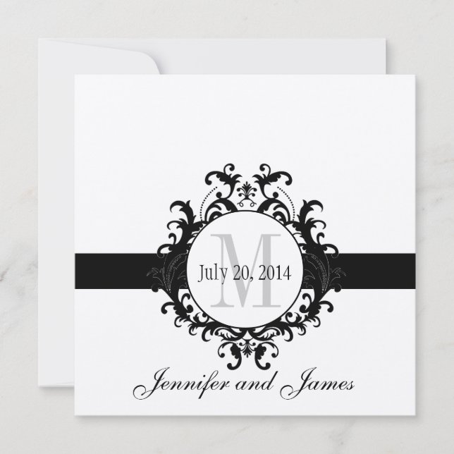 Save The Date Monogramme noir or Enregistrer le Mariage date (Devant)