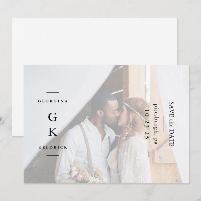 Save The Date Monogramme noir simple Un Mariage photo (Devant / Derrière)