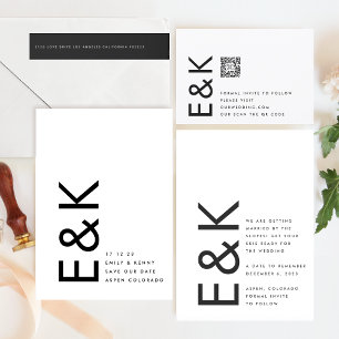 Save The Date Monogramme non photo noir et blanc ultra moderne