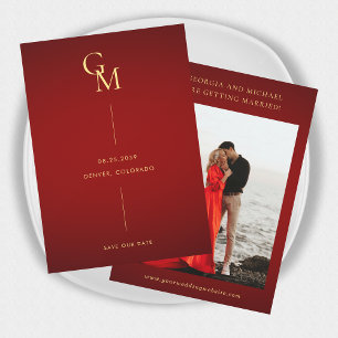 Save The Date Monogramme or minimaliste rouge foncé Mariage élég