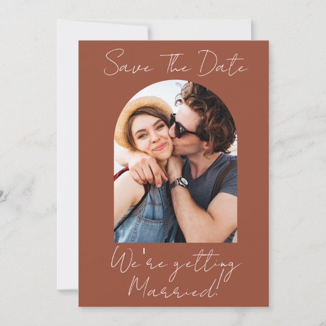 Save The Date Monogramme Photo en Terracotta de Style Moderne (Devant)