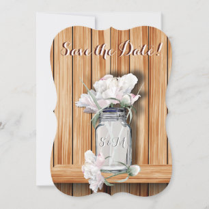 Save The Date Monogramme Rustic Mason Jar et Peonies roses