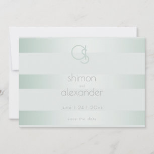 Save the date Monogramme Shimmery Green Stripes
