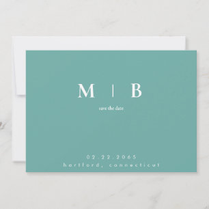 Save The Date Monogramme Turquoise Simple Contemporain