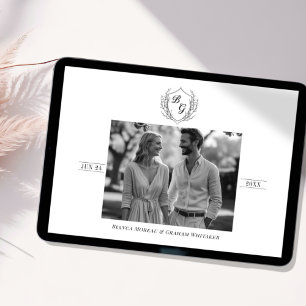 Save The Date Monographie classique vintage crête noir et blanc