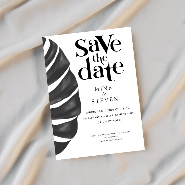Save The Date Monstera Tropical floral noir et blanc mariage S (Créateur téléchargé)