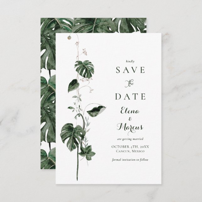 Save The Date Monstera tropicale Palm Botaniques (Devant / Derrière)