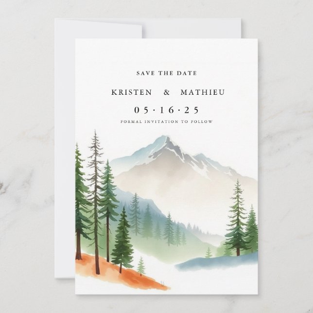 Save The Date Montagne personnalisée Calligraphie (Devant)