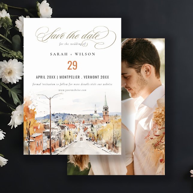 Save The Date Montpelier Ville Paysage Vermont Photo Mariage (Créateur téléchargé)