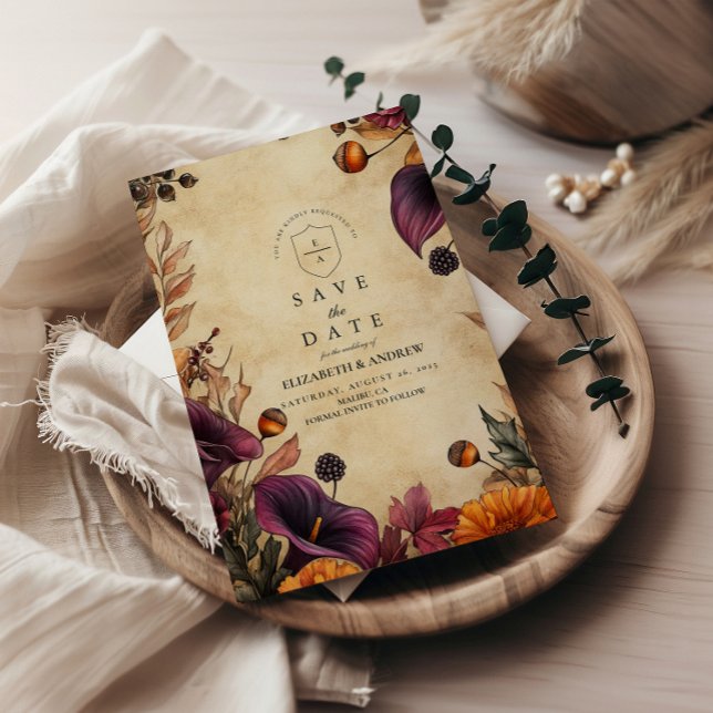 Save The Date Moody Autumn Floral Mariage (Créateur téléchargé)