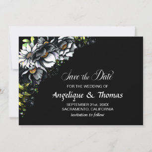 Save The Date Moody Black Floral Mariage