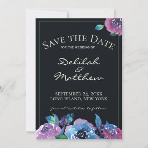 Save The Date Moody Blue Purple Twilight Floral Enregistrer la d