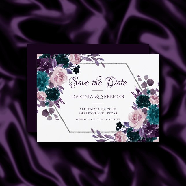 Save The Date Moody Boho | Eggplant Purple Argent Frame Bouquets (Créateur téléchargé)